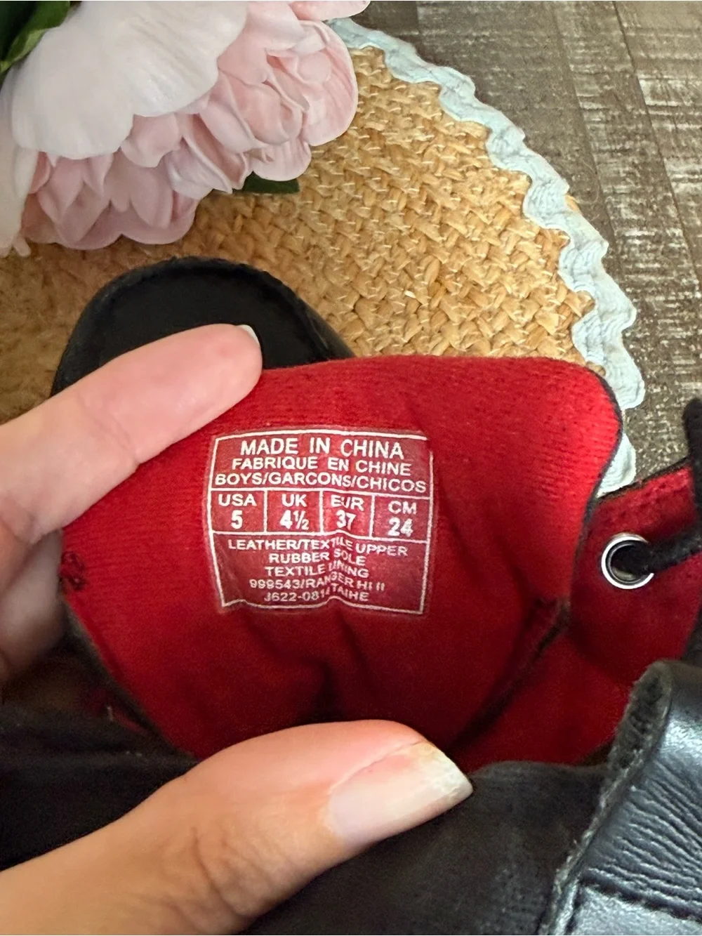 Polo by Ralph Lauren Kids Black Leather & Canvas Boots with Red Lining
